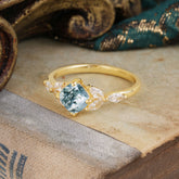 Cushion Cut 1 Carat Moss Agate Anniversary Ring Classic Side Stone Ring